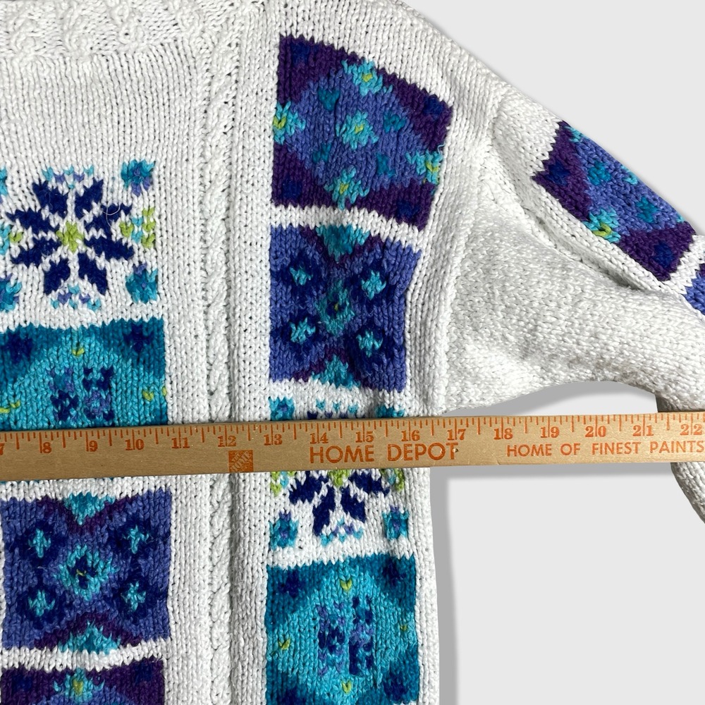 LL Bean Fair Isle Sweater Women Small White Blue Grandmacore Cottagecore Vintage - Picture 5 of 7
